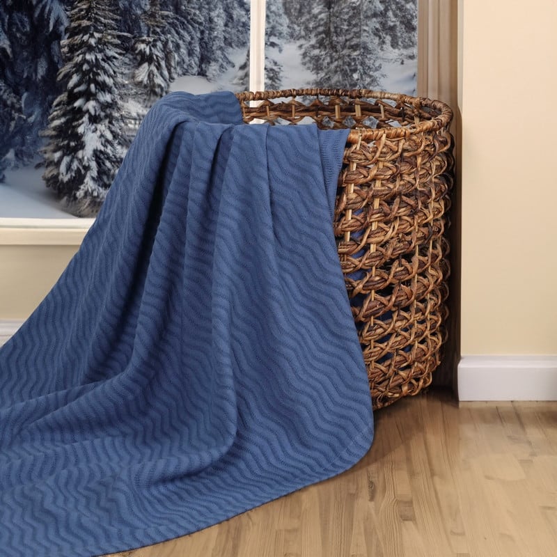 Blue Nile Mills Chevron Striped Jacquard Dobby Weave Cotton Throw Blanket