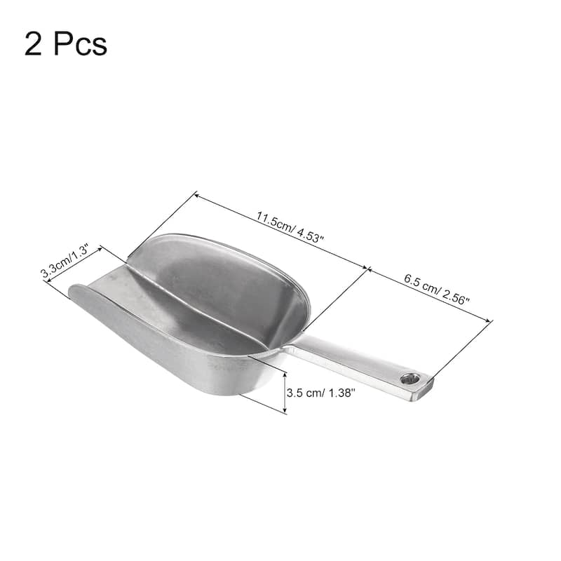 2Pcs Ice Scoops Aluminum 7.09" Small Ice Maker Flour Cereal Sugar Utility Shovel - Silver Tone