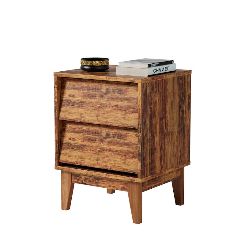 GDF Studio - Mid-Century Modern Nightstand Set with Vintage Bevel Design