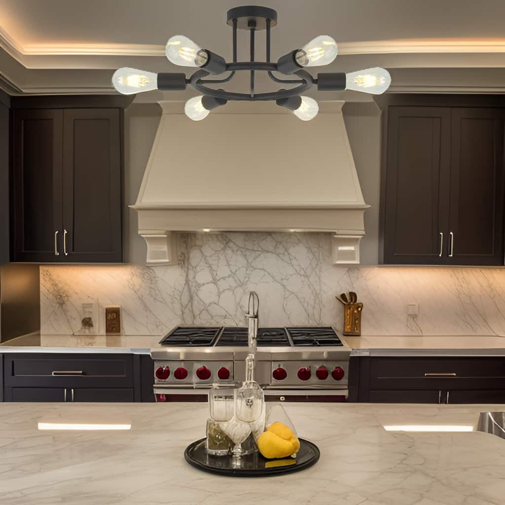 6 Light Modern Sputnik Lights Semi Flush Mount Ceiling Light