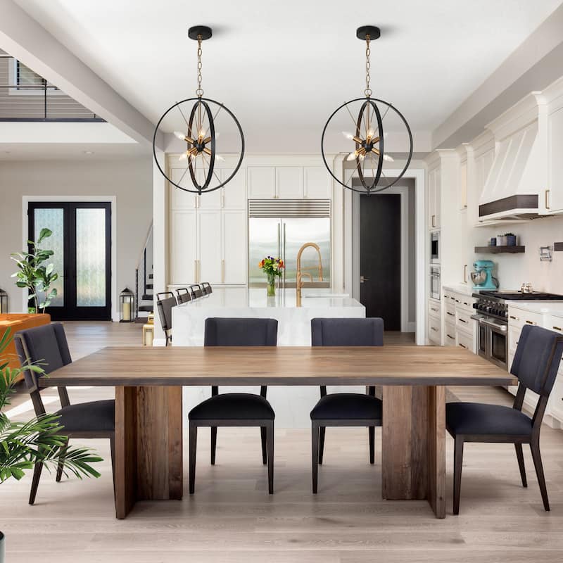 Modern 6-Light Black Gold Starburst Chandelier Orb Pendant Lights for Dining Room - 18" W x 20.5" H