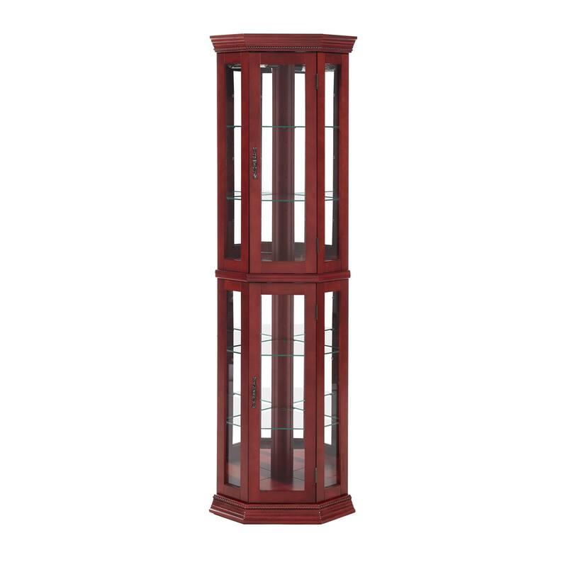 Lighted Corner Curio Display Bar Shelf Cabinet with Tempered Glass Door