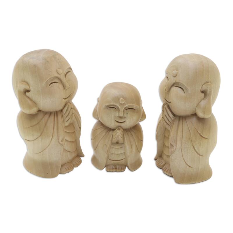 Novica Handmade Guardian Jizo Wood Sculptures (Set Of 3)