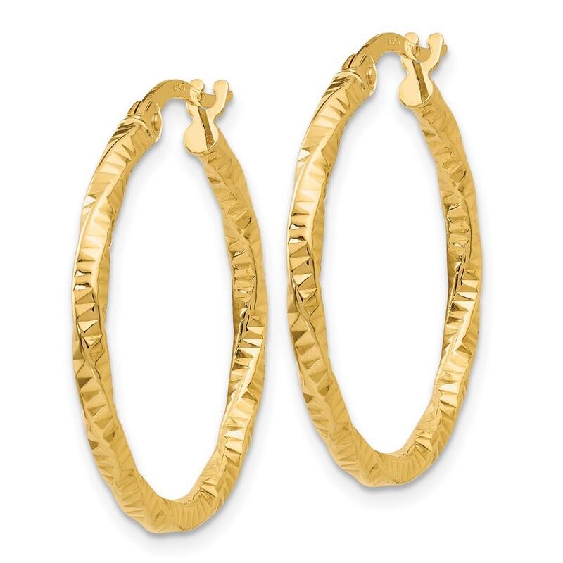 Curata 14k Yellow Gold Textured Swirl 25x2mm Hoop Earrings