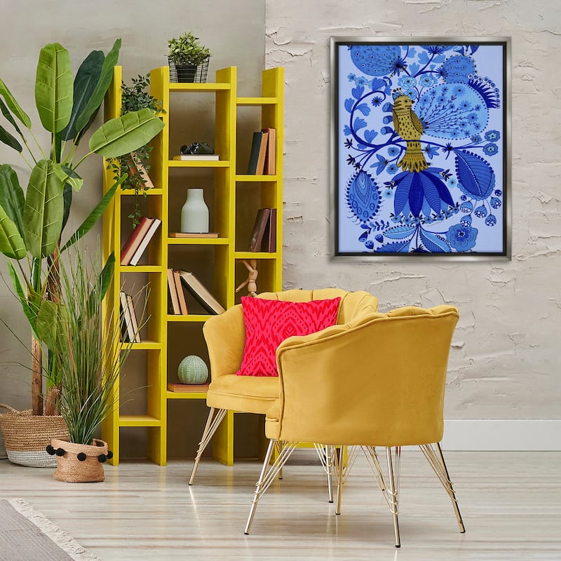 Stupell Folk Inspired Whimsical Bird Framed Floater Canvas Wall Art Design By Kay Widdowson