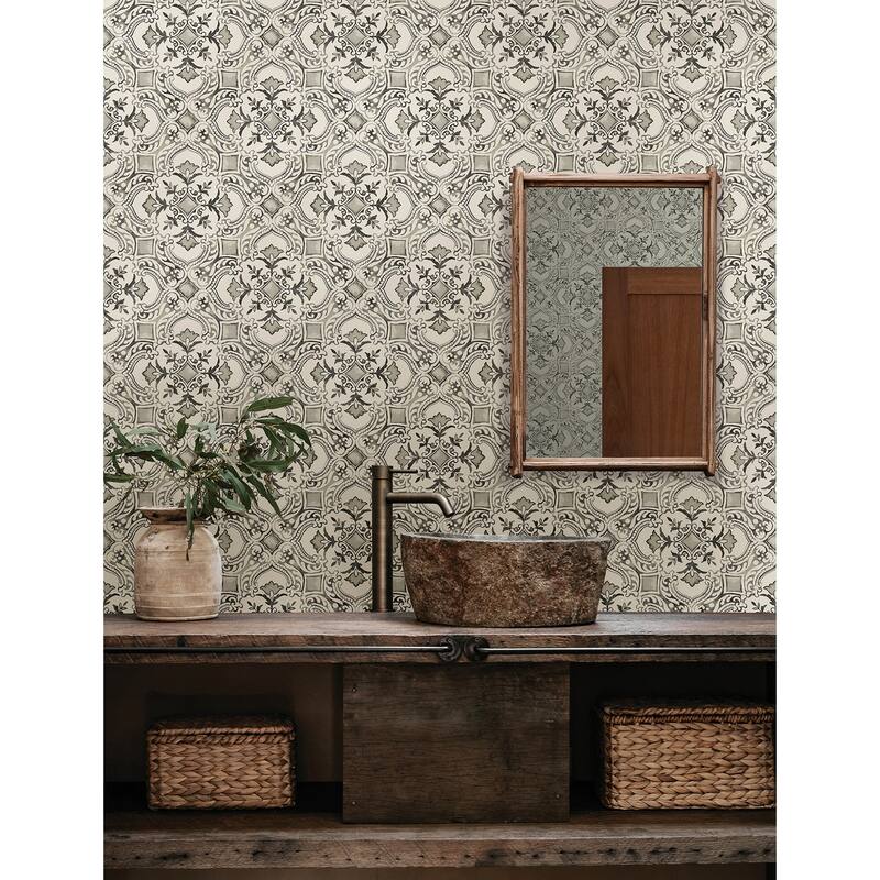Chesapeake Marjoram Black Floral Tile Wallpaper
