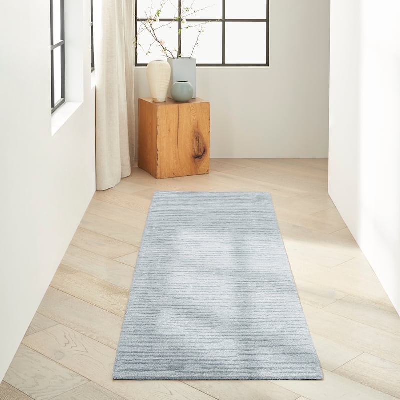 Calvin Klein Linear Modern Textured Shimmer Shag Area Rug - 2' 3" x 8' - Light Blue - Runner