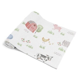 Sweet Jojo Designs Farm Animals Boy Girl Unisex/Gender Neutral 100% Cotton Muslin Baby Swaddle Receiving Blanket -Farmhouse Barn