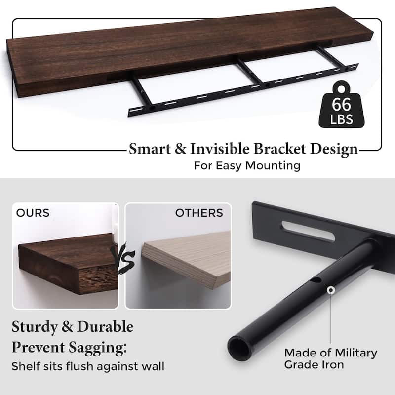 Floating Shelves, 8 Inch Deep Modern Solid Wood Wall Shelves