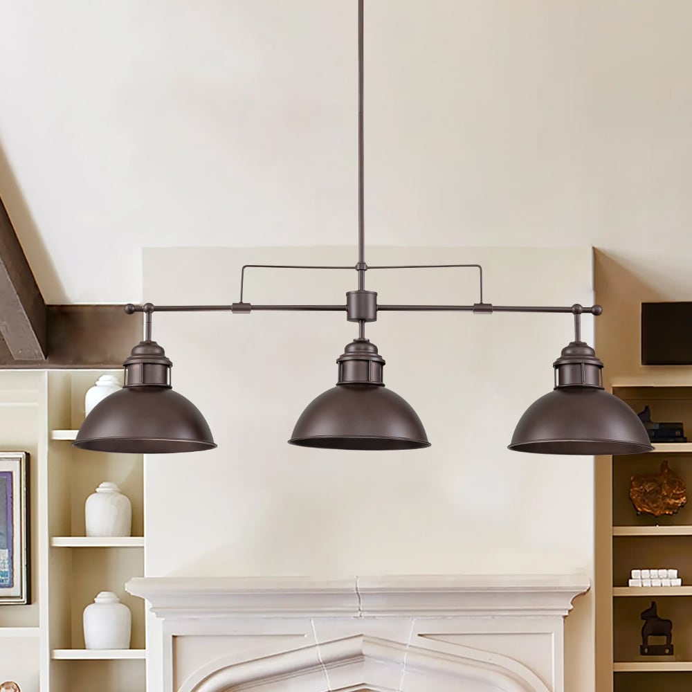 3-Light Industrial Anitque Black Linear Shaded Dome Pendant Light/Kitchen Island Lights