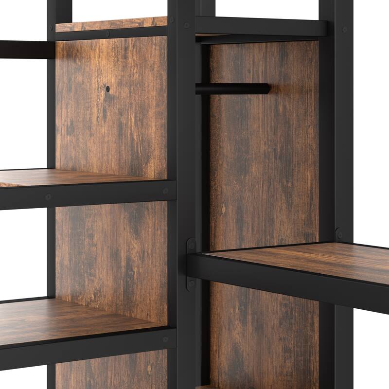 Queen Loft Bed with L-Shaped Desk - Metal Frame Features Wardrobe, Adjustable Shelf & USB/LED Lights