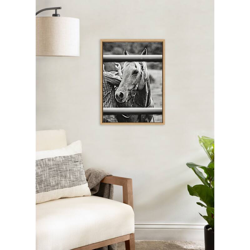 Kate and Laurel Sylvie Photo Saddling Horse Framed Canvas by The Whiskey Ginger