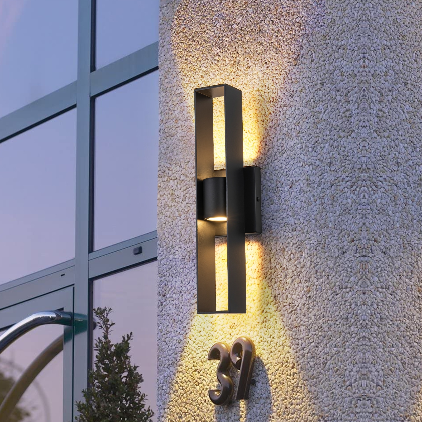 15.7"H Hollow Rectangle 10W Modern Black LED Dimmable Outdoor Wall Sconce in warm color 3000k CRI 80 - 15.7"
