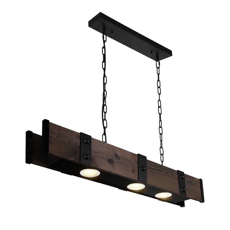 Pago Drum Shade Island Light With Black & Wood Finish - Black