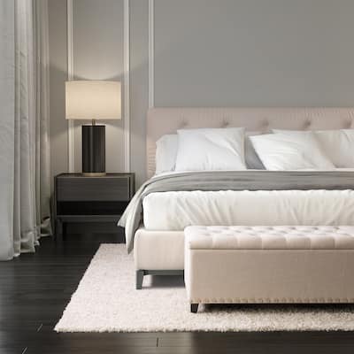 CorLiving Boston Tufted Fabric Storage Ottoman