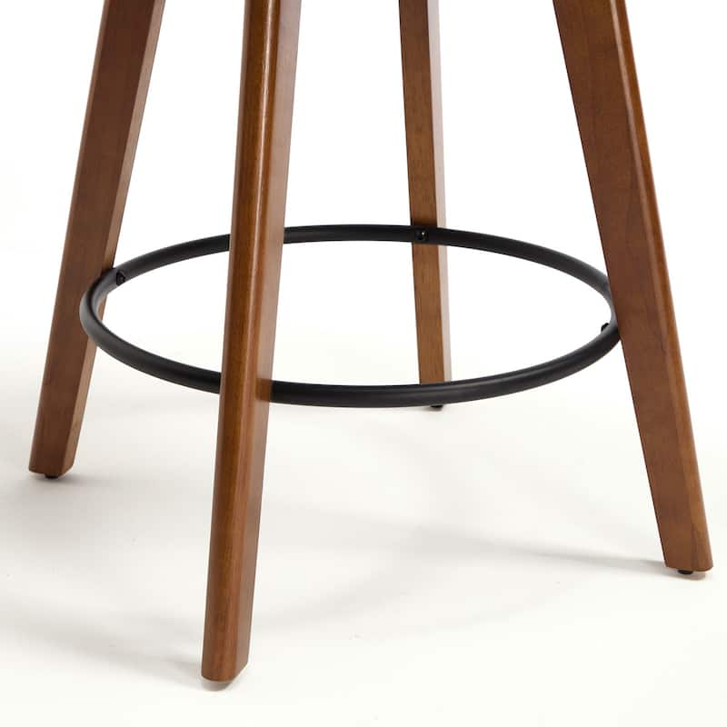 25 Inch Upholstered Swivel Counter Height Bar Stool with Armrests, Solid Wood Legs - 23.6"W x 22.4"D x 40.2"H