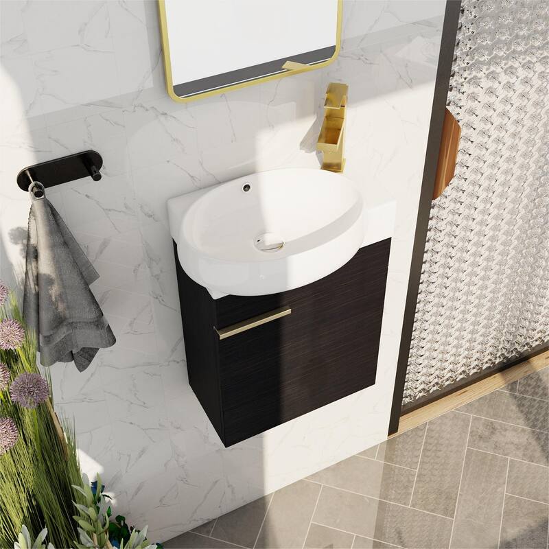 Bathroom Vanity With Sink In 16/18/23 Inch, Floating/Freestanding Bathroom Vanity With Soft Close Door