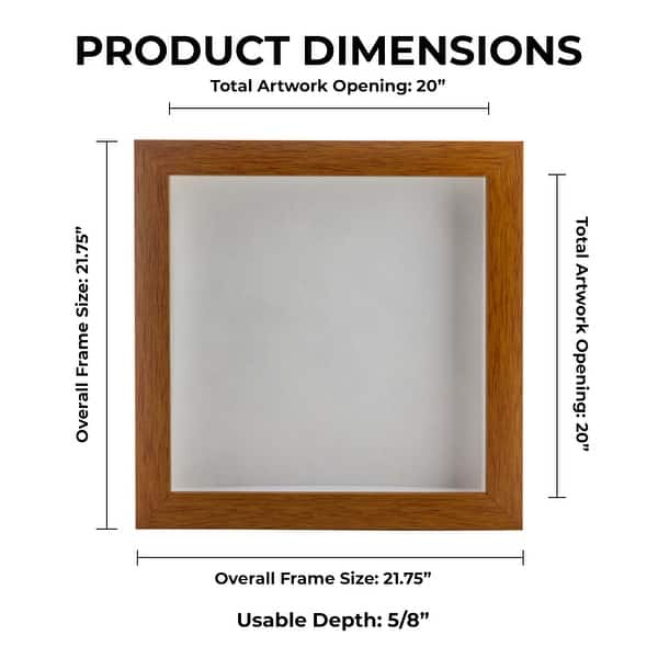 dimension image slide 25 of 28, Warm Honey Brown Wood Shadow Box Frame with Acrylic Front - White Suede Backing, 30 Sizes