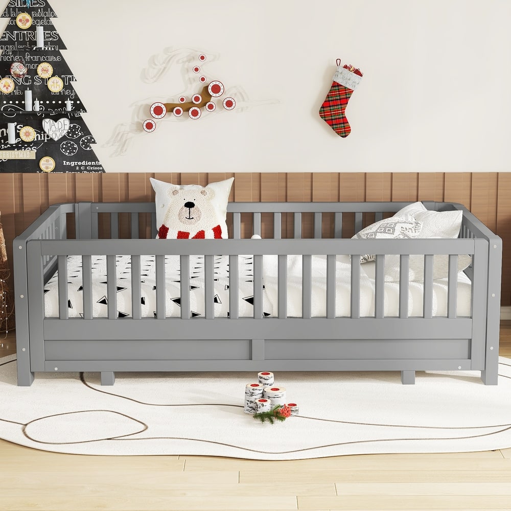 Wooden Platform Sofa Bed Frame with Guardrails, Solid Wood Pull Out Daybed, Can Be Converted into a Double Platform Bed