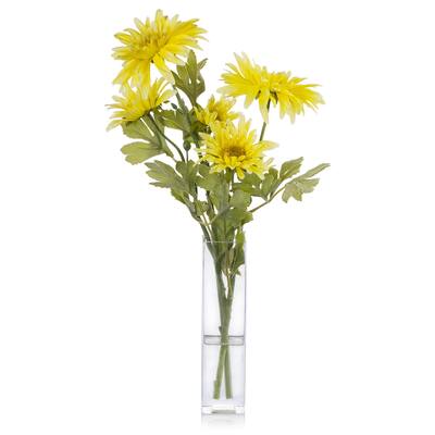 Enova Home Artificial Silk Daisy Faux Flowers Arrangement in Glass Vase with Acrylic Water for Home Office Decoration