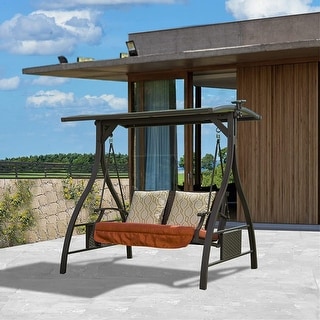 2 Person Porch Swing Adjustable Canopy with LED Light and Cushions