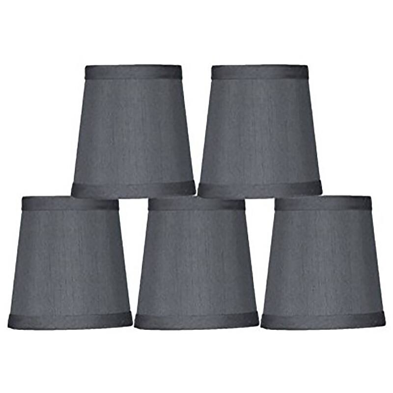 Mini Faux Silk Chandelier Lamp Shade, Clip On, 4 inch Bottom Diameter, 4.75" Height - Set of 5 - Grey