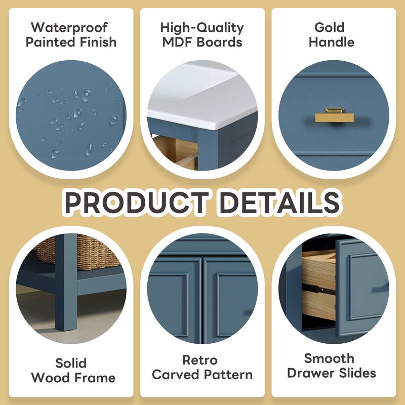 60'' Freestanding Bathroom Vanity Set with White Integrated Ceramic Sink - 60'' x 18'' x 34''