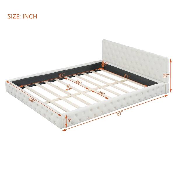 Queen Velvet Platform Bed with Diamond Pattern Headboard, Easy Assembly