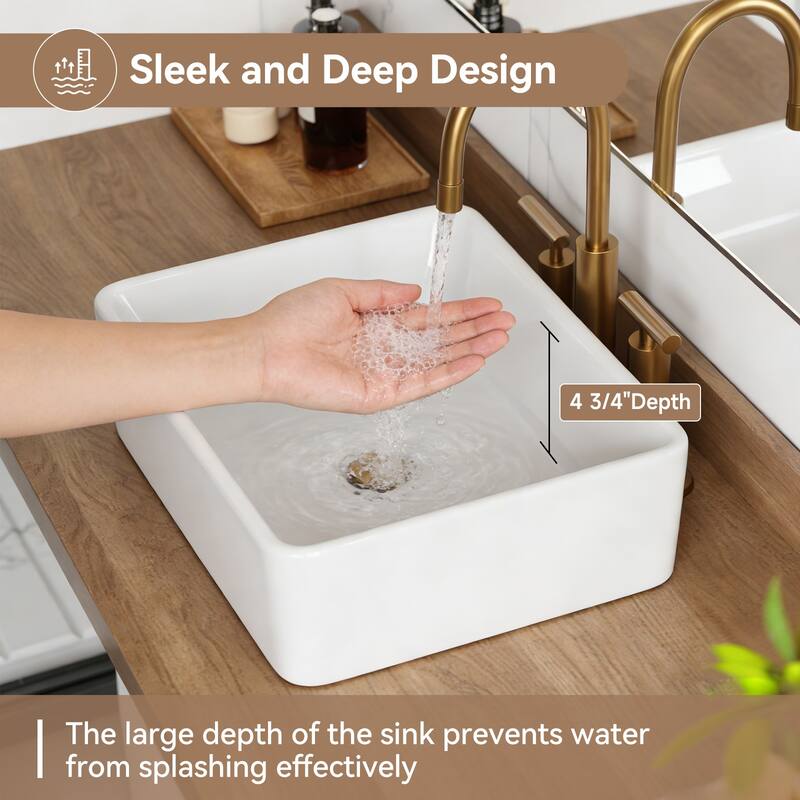 HOROW 19 inch Rectangular White Bathroom Ceramic Vessel Sink Art Basin