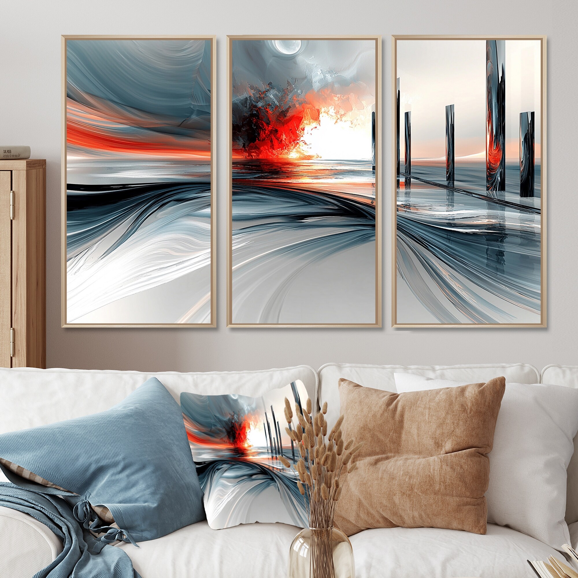 Designart - Abstract Swirl In Red And Grey Tones - Abstract