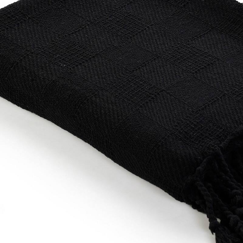50" x 60" Black Woven Cotton Throw Blanket with Fringe