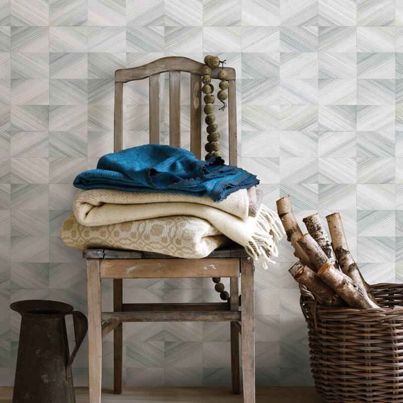 Brewster Stratum Light Blue Geometric Faux Wood Wallpaper - 20.5in x 396in x 0.025in