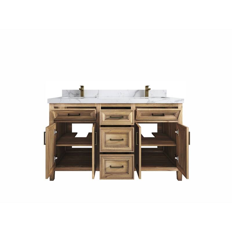 Willow Collections 60 in. W x 22 in. D Santa Monica Teak Double Sink Bathroom Vanity with Countertop