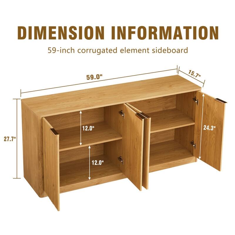 Sideboard Storage Cabinet TV Stand with wave pattern Buffet Cabinet Wooden Vertical Striped Cabinet