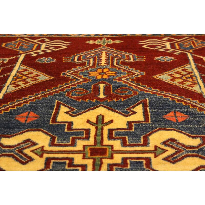 Caucasian Super Kazak Jaxon Rust/Tan Hand Knotted Wool Rug - 4'0'' x 5'5''