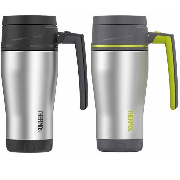 Shop Thermos 2 16 Oz Stainless Steel Double Wall Travel Mug Black And Lime Overstock 19661137