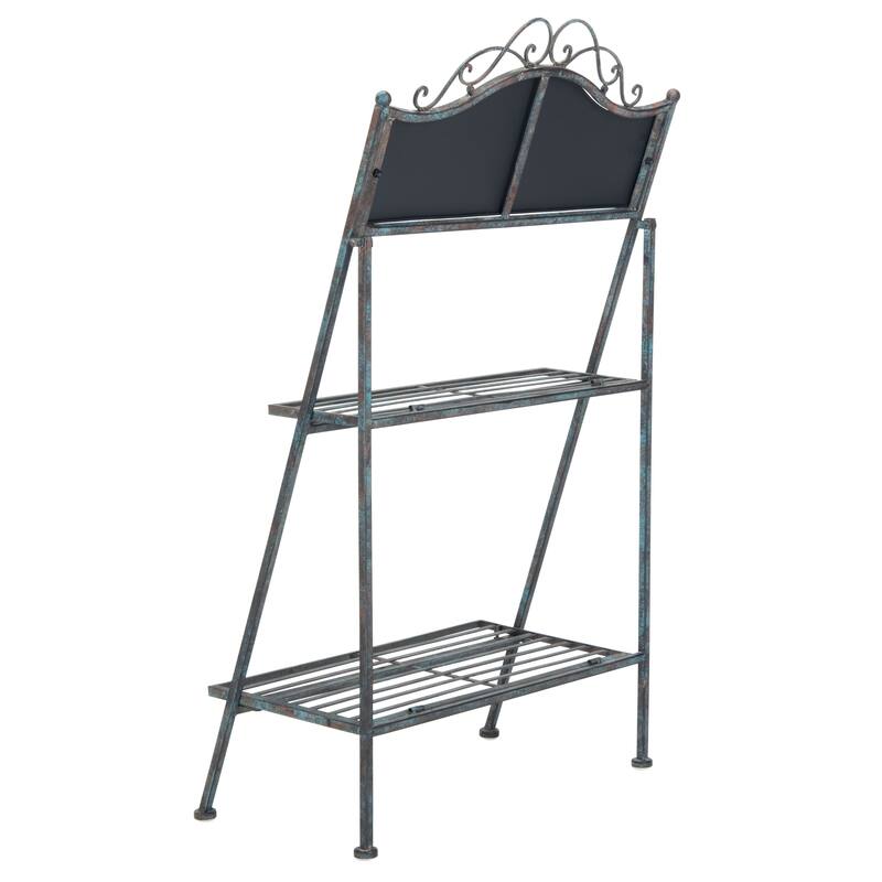 SAFAVIEH Outdoor Nyah Victorian Iron 2-Tier Plant Stand. - 24.5" W x 15.8" L x 43" H - 25Wx16Dx43H