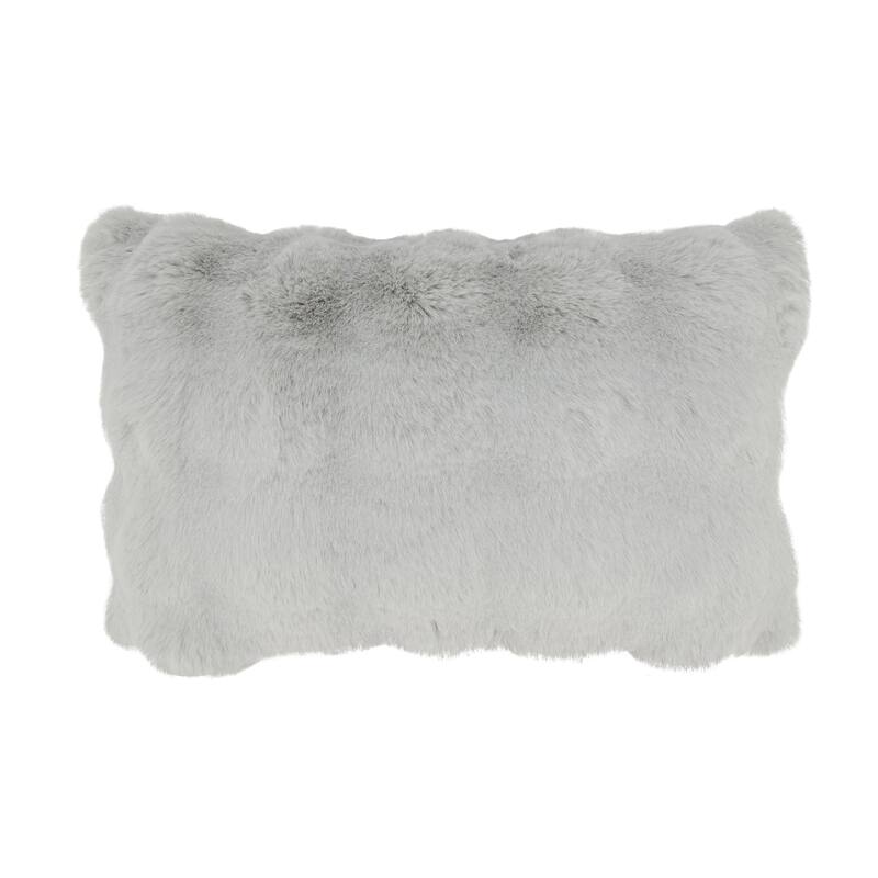 Plush Faux Fur Throw Pillow - Ultra-Soft Textured Accent for Sofa, Bed & Cozy Layered Styling - 12"x20" - Feather Down - Grey
