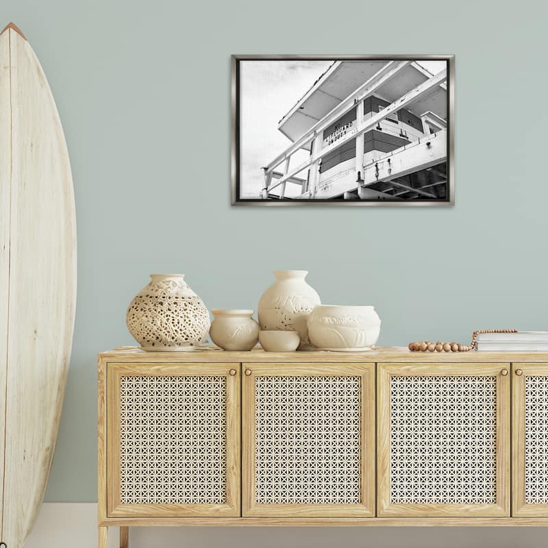Stupell Lifeguard Building on Beach Framed Floater Canvas Wall Art Design By Seven Trees Design