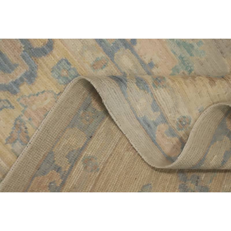Vegetable Dye Wool Oushak Turkish Area Rug, Floral Geometric Carpet - 12' 5'' X 9' 3''