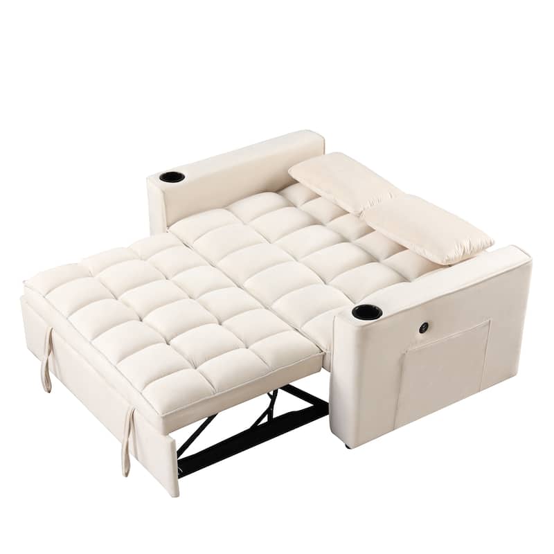 55.3" Sofa Bed with Cup Holder and USB Port for Living Room or Apartments