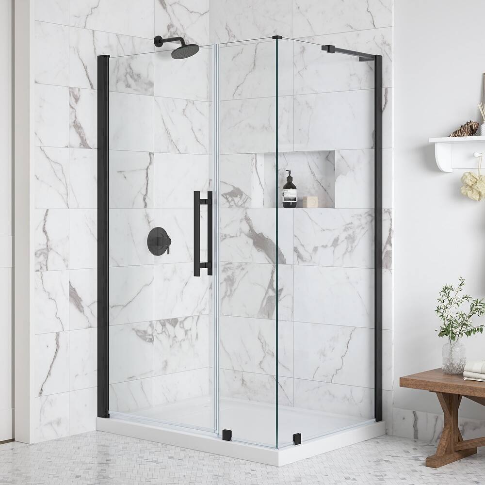 Breeze Pivot Corner Frameless Pivot Shower Door Kit with Base Pan