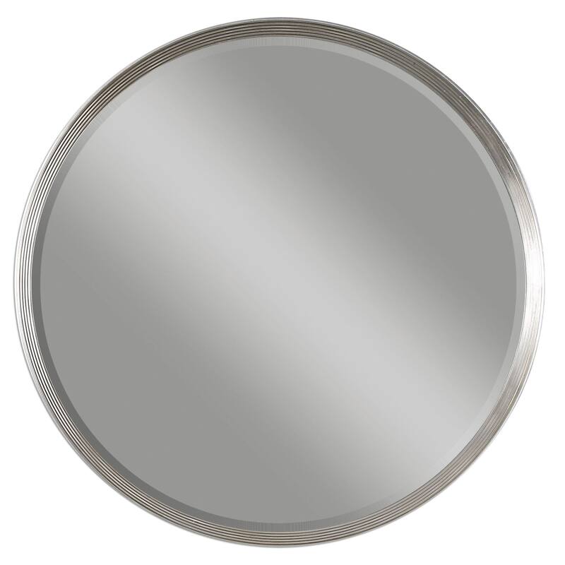 Uttermost Serenza Large Contemporary Round Beveled Wall Mirror - Silver Leaf