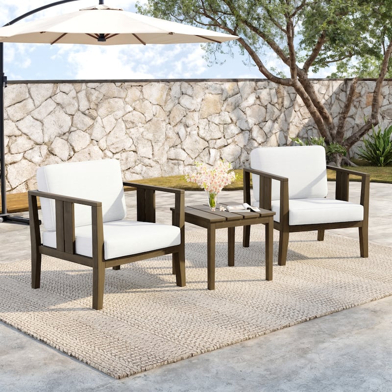 Teak Wood Upholstery Water-resistant Outdoor Armchair and Side Table Set (Set of 3)