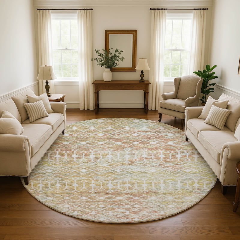 Premium Washable Super Soft Boho Trellis Mayfield Rug - Peach - 8' x 8'