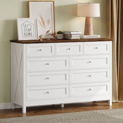 Rustic Wood Storage Dresser with 9 Drawers & Silver Handles by Harper&Bright Designs