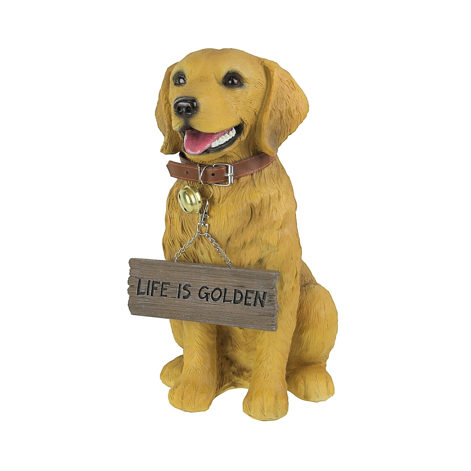 12.75 Inch Tall Golden Retriever Dog Statue With Reversible Sign - 12.75 X 11.75 X 6.75 inches