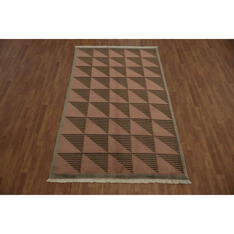 Hand Knotted Oriental 100% Wool Carpet Modern Geometric Pink Nepalese Area Rug - 8' 3'' X 4' 11''