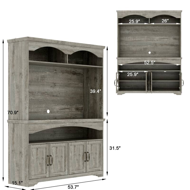 Coffee Bar Cabinet with Hutch and Storage Shelves Rustic Buffet Cabinet with 4 Doors for Kitchen or Dining Room