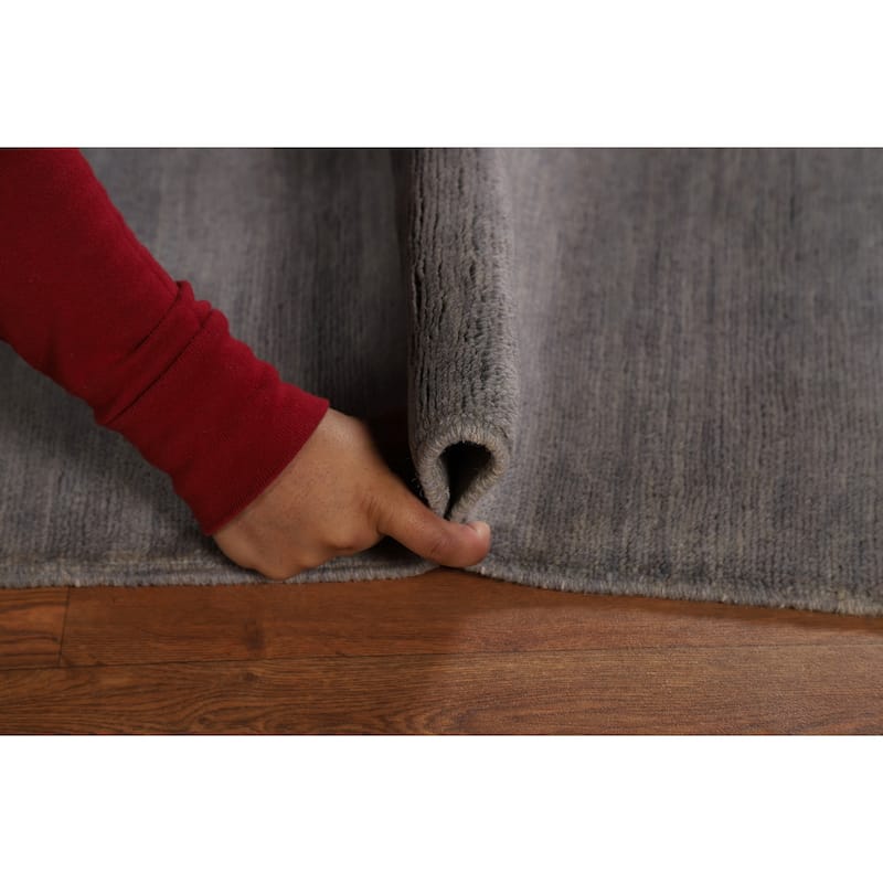 Modern Gray Gabbeh Oriental Area Rug Hand-Knotted Solid Wool Carpet - 5'1" x 6'5"